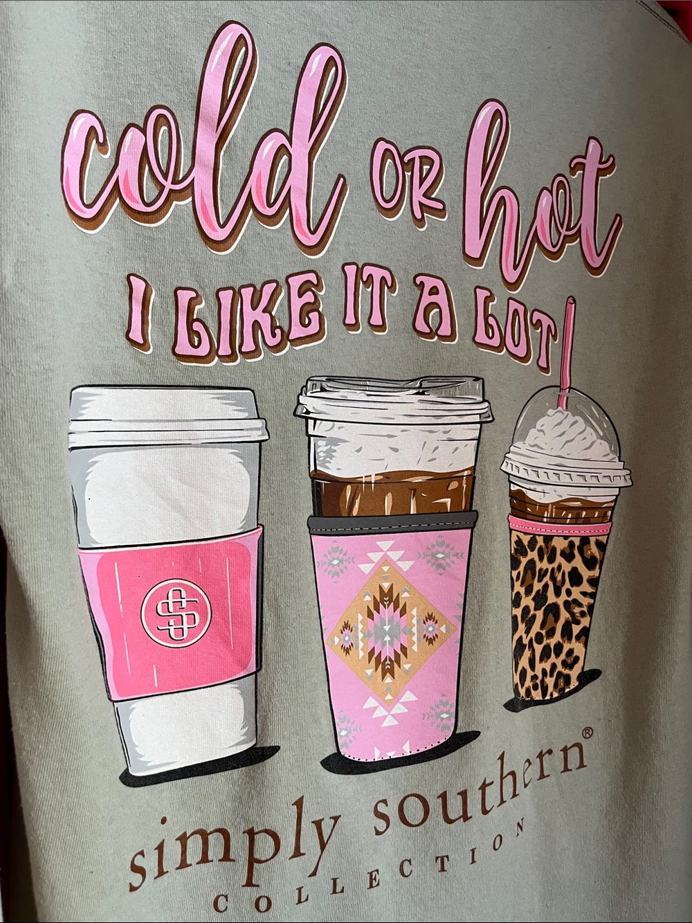 Simply Southern Sage Long Sleeve Tee with Pink & Leopard Coffee Graphic - Picture 5 of 15